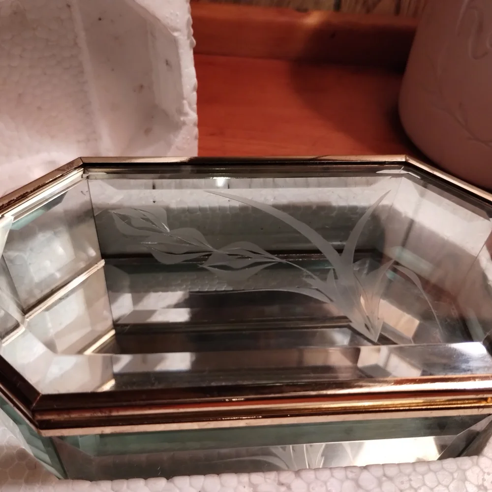 Elegant Gold and Silver Glass Jewelry Box